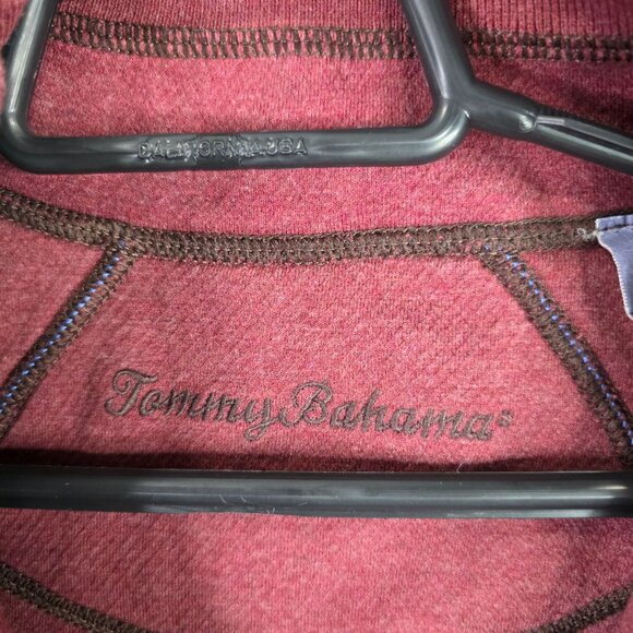 Mens Tommy Bahama Brown Red Reversible Pullover Sweater 1/4 Zip 100% Cotton L - Picture 2 of 10